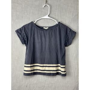 YMC London Women's Blue Striped Cropped Crew Neck Top Size 8